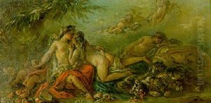 Bacchus, Nymphs And Cupids by Jean Baptiste Henri Deshays