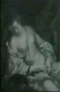 Jeune Fille En Endormie Au Chien by Jean Baptiste Henri Deshays