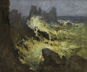 Vagues Et Cote Rocheuse A Ouessant by Louis Marie Desire-Lucas