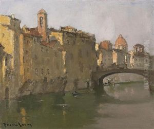Le Pont De La Sainte Trinite A Florence by Louis Marie Desire-Lucas