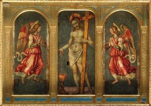 The Blood Of The Redeemer; And Adoring Angels - Panels From Aciborium by Arcangelo Di Jacopo Del Sellaio