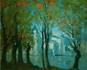 Espalion Pecheur En Barque, Effet De Lumiere by Louis Marie Desire-Lucas