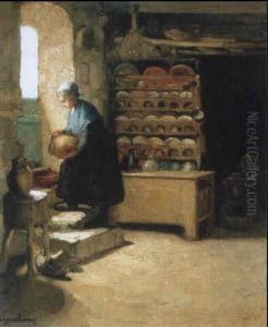Interieur De Ferme - Jeune Bretonne A La Cruche