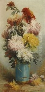 Bouquet De Chrysanthemes Dans Un Vase by Cecile Desliens