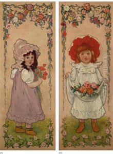 Les Petites Bouquetieres: A Pair by Georges d'Espagnat