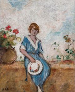 Jeune Fille Assise Dans Un Jardin