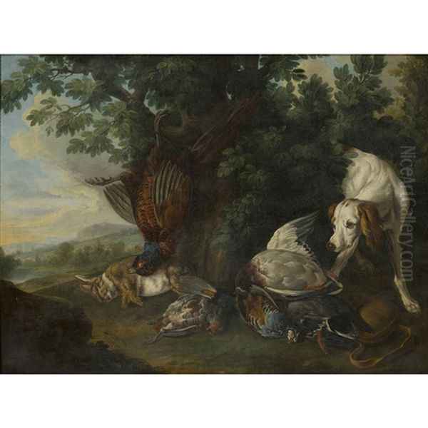 Dog And Dead Game In A Wooded Landcsape - view 1