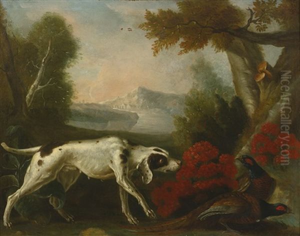 A Pointer With Pheasant In A Landscape - view 1