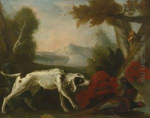 A Pointer With Pheasant In A Landscape by Alexandre-Francois Desportes