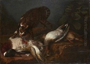 Chat Et Canards Sur Un Entablement