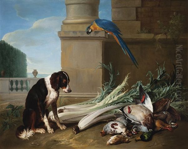 Chien Devant Un Trophee De Chasse - view 1