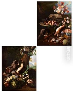 Jagdstillen Mit Hunden Und Jagdstilleben Mit Blutenbukett (pair)