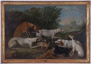 Chiens Capturant Un Lievre Dans Un Paysage