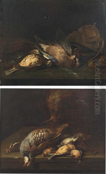 Trophee De Chasse A La Perdrix Rouge, Aux Oiseaux Des Champs Et Panier (+ Trophee De Chasse Aux Oiseaux Des Champs, Geai Et Gibeciere; 2 Works) - view 1