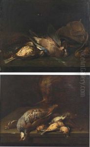 Trophee De Chasse A La Perdrix Rouge, Aux Oiseaux Des Champs Et Panier (+ Trophee De Chasse Aux Oiseaux Des Champs, Geai Et Gibeciere; 2 Works) by Alexandre-Francois Desportes