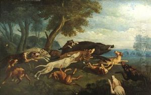 The Wild Boar Hunt (+ Another; Pair) by Alexandre-Francois Desportes