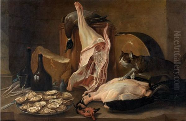 Chat Bousculant Les Apprets Du Dejeuner (+ Nature Morte Au Lievre, Faisan, Perdreaux Et Becasse; Pair) - view 1