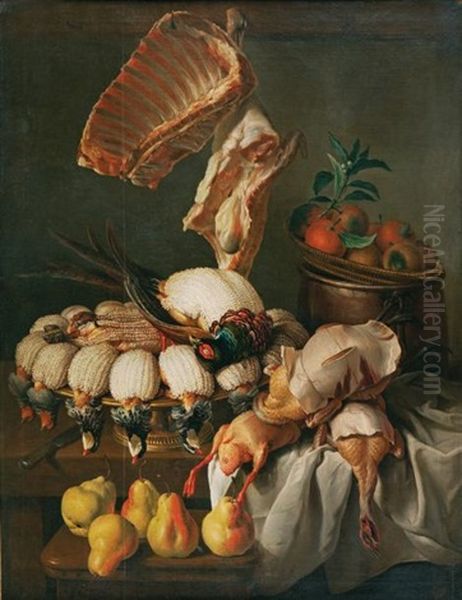 Nature Morte Aux Perdrix Piquees, Faisans, Quarres D'agneau Fruits Et Poires De Bon Chretien - view 1