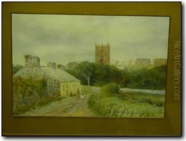 Cottage Withriver And Church Beyond - view 1
