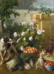 Nature Morte Aux Fruits, Legumes, Gibier, Chien Et Chat