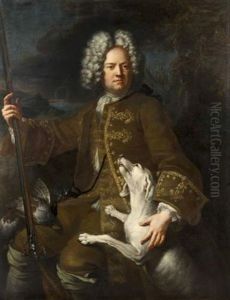 Portrait De Monsieur Paris, Fermier General Du Dauphine, En Chasseur, Sur Fond De Paysage by Alexandre-Francois Desportes