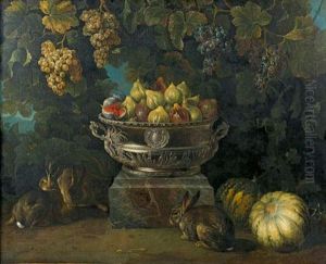 Nature Morte Aux Figues Dans Une Jardiniere En Argent De Thomas Germain, Sur Un Socle De Marbre, Sous Des Pampres De Vignes by Alexandre-Francois Desportes