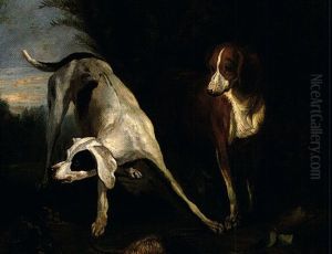 Deux Chiens De Chasse A L'arret by Alexandre-Francois Desportes