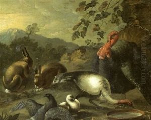 Lapin Et Dindon Dans Un Paysage by Alexandre-Francois Desportes