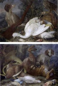 Chien Gardant Des Trophees De Chasse (+ Another, Similar; Pair)