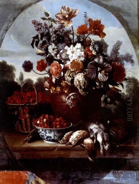 Nature Morte Au Bouquet, Aux Fraises Des Bois, Aux Cerises Et Au Gibier - view 1