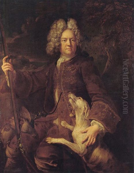 Portrait Of A Huntsman Holding A Rifle With His Hound By His Side - view 1