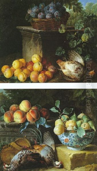 Nature Morte Au Panier De Quetsches, Aux Abricots Et Au Couple De Perdrix - view 1