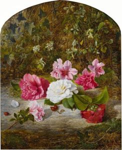 Still Life With Roses And Ivy On A Mossy Bank