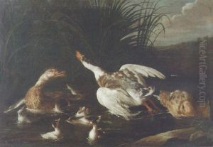 A Hunting Dog Chasing Waterfowl by Alexandre-Francois Desportes