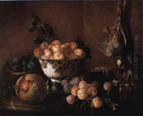 Still Life With Plums, Peaches, Figs, A Melon, And Hanging Game - view 1