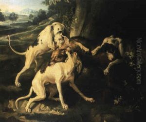 Chiens Attaquant Un Loup by Alexandre-Francois Desportes