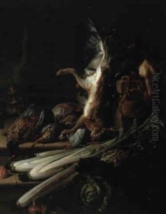 L'automne: Nature Morte Aux Trophees De Chasse Au Pied D'un Escalier
