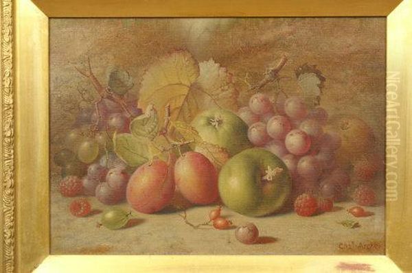 Still Life, Apples, Plums, Grapes And Raspberries - view 1