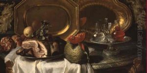 Nature Morte Au Melon Et Au Jambon by Alexandre-Francois Desportes