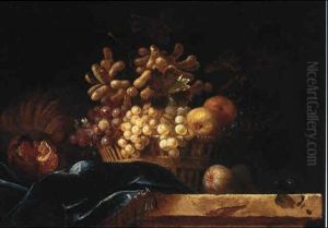 Still Life Of Fruit On A Ledge by Alexandre-Francois Desportes
