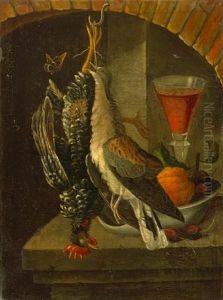 A Still Life Of Game With A Glass Of Wine And Fruit (+ A Still Life Of Game; Pair) by Claude Francois Desportes