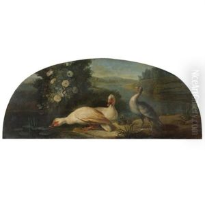 A River Landscape With Three Waterfowl by Claude Francois Desportes