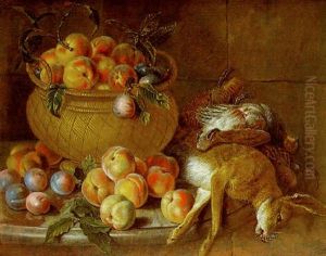 Nature Morte Au Panier De Fruits Et Gibier Sur Un Entablement De Marble by Claude Francois Desportes