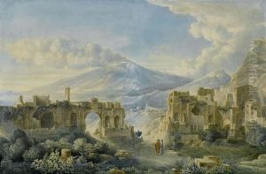 Das Antike Theater Von Taormina Mit Blick Auf Den Atna