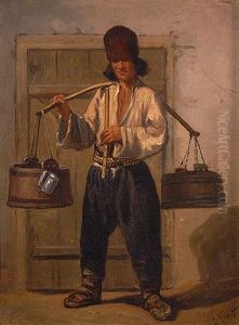 Russischer Strasenhandler Mit Kwas In Bottichen by Emile Francois Dessain