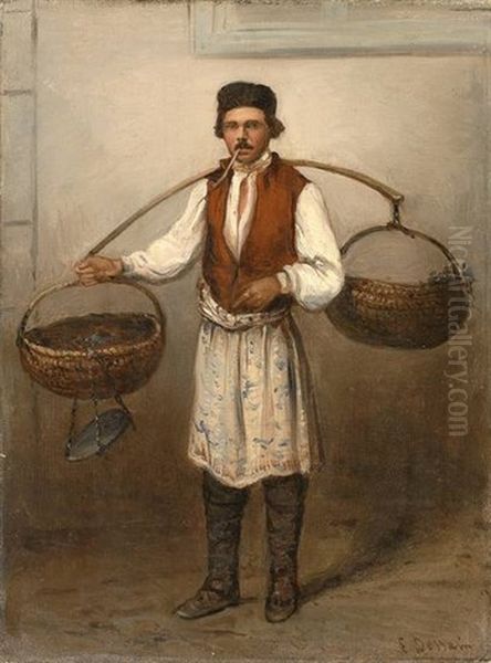 Marketender In Russischer Tracht Mit Korben Und Waage - view 1