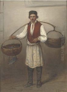 A French Street Seller (+ Another Similar; Pair) by Emile Francois Dessain