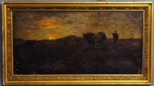Tonalist Landscape With Bovine And Sheppard by Louis Paul Dessar
