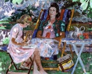 Mutter Und Tochter Im Garten (+ Schreibende Tochter Im Garten, Pencil, Study; 2 Works) by Georges Dessouslavy