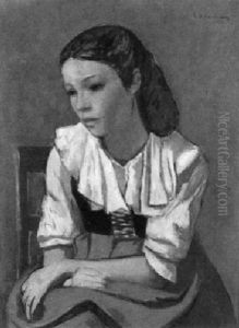 Sitzendes Trachtenmadchen Auf Einem Stuhl by Georges Dessouslavy